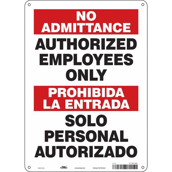Safety Sign, 14 in Height, 10 in Width, Polyethylene, Vertical Rectangle, English, Spanish, 472F88