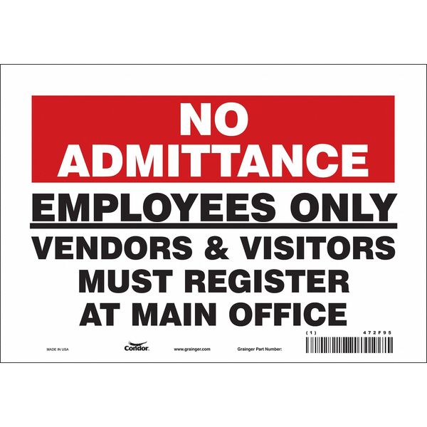 Safety Sign, 7 in Height, 10 in Width, Vinyl, Vertical Rectangle, English, 472F95