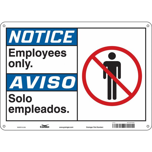 Safety Sign, 10 in H, 14 in W, Polyethylene, Horizontal Rectangle, English, Spanish, 472F59