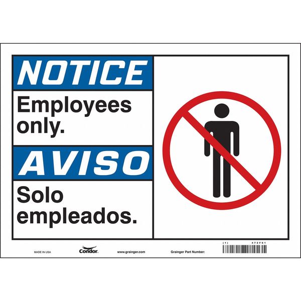 Safety Sign, 10 in H, 14 in W, Vinyl, Horizontal Rectangle, English, Spanish, 472F61