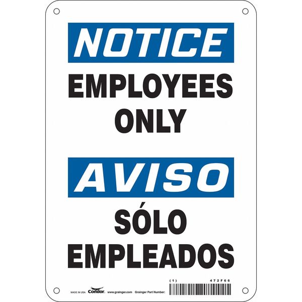 Safety Sign, 10 in H, 7 in W, Polyethylene, Horizontal Rectangle, English, Spanish, 472F66