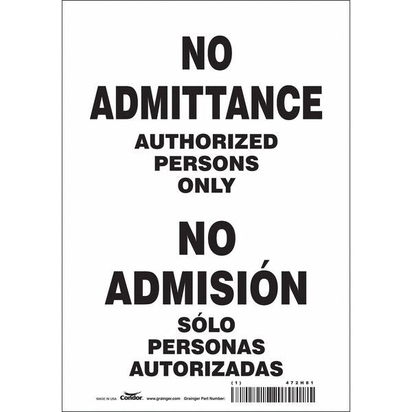 Safety Sign, 10 in H, 7 in W, Vinyl, Horizontal Rectangle, English, Spanish, 472H81