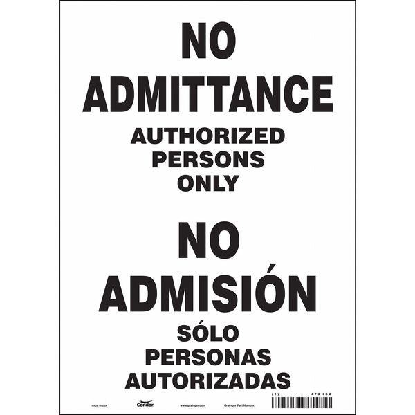 Safety Sign, 14 in Height, 10 in Width, Vinyl, Vertical Rectangle, English, Spanish, 472H82