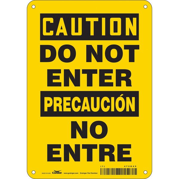 Safety Sign, 10 in H, 7 in W, Polyethylene, Horizontal Rectangle, English, Spanish, 472K45