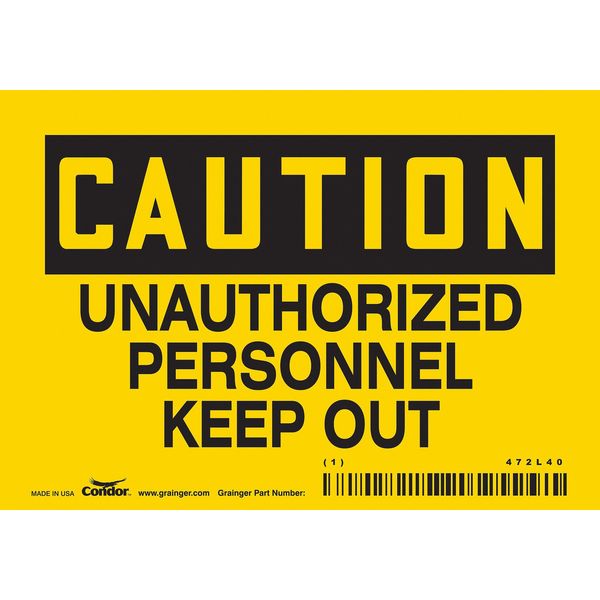 Safety Sign, 3 1/2 in Height, 5 in Width, Vinyl, Horizontal Rectangle, English, 472L40