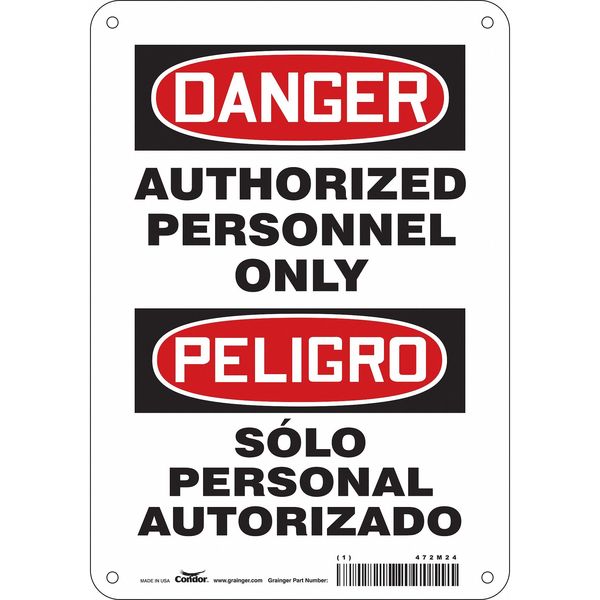 Safety Sign, 10 in H, 7 in W, Polyethylene, Horizontal Rectangle, English, Spanish, 472M24