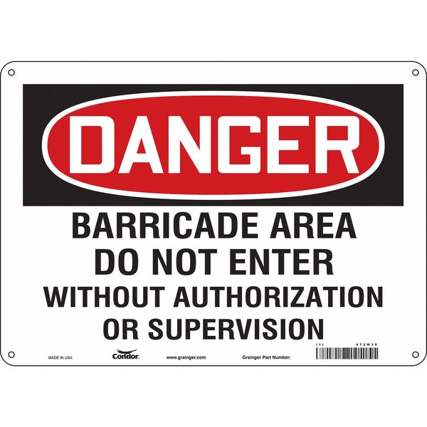 Safety Sign, 10 in Height, 14 in Width, Polyethylene, Horizontal Rectangle, English, 472M39