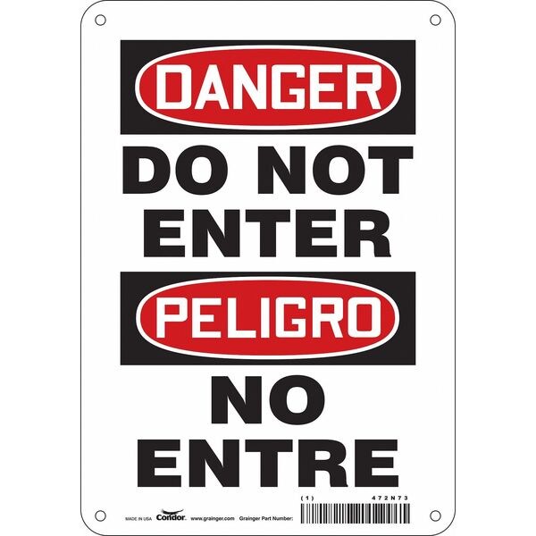 Safety Sign, 10 in H, 7 in W, Polyethylene, Horizontal Rectangle, English, Spanish, 472N73