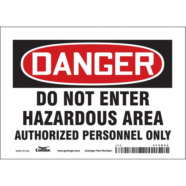 Safety Sign, 5 in Height, 7 in Width, Vinyl, Horizontal Rectangle, English, 472N24