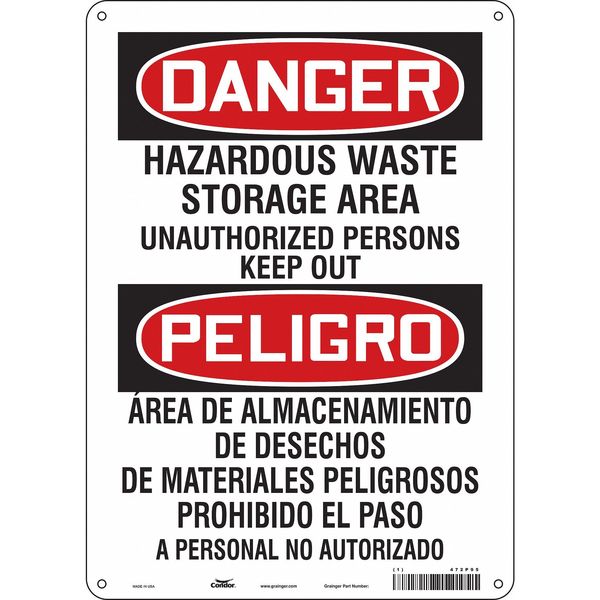 Safety Sign, 14 in Height, 10 in Width, Polyethylene, Vertical Rectangle, English, Spanish, 472P95
