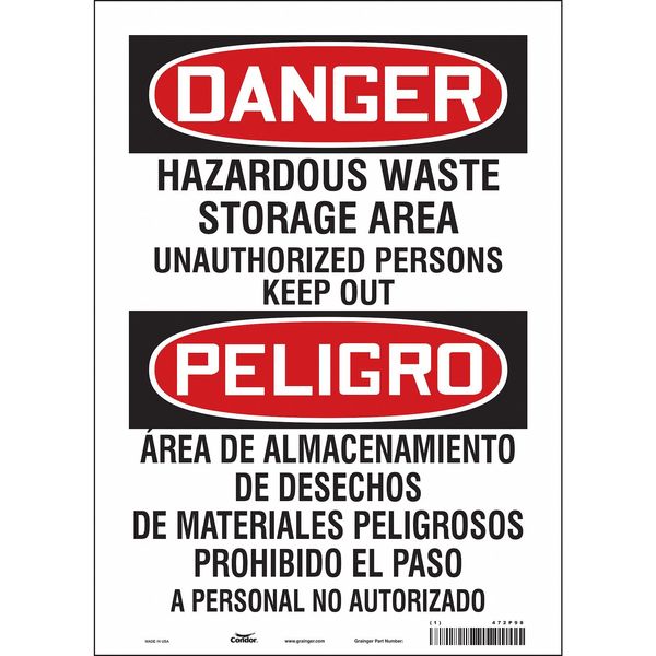 Safety Sign, 14 in Height, 10 in Width, Vinyl, Vertical Rectangle, English, Spanish, 472P98