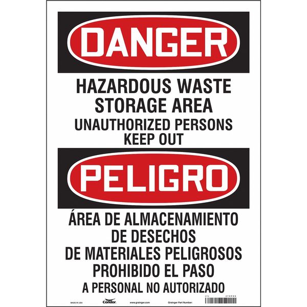 Safety Sign, 20 in H, 14 in W, Vinyl, Vertical Rectangle, English, Spanish, 472P99