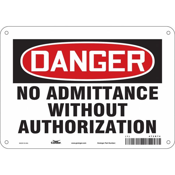 Safety Sign, 7 in Height, 10 in Width, Polyethylene, Vertical Rectangle, English, 472R74