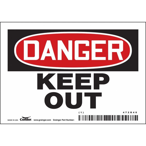 Safety Sign, 3 1/2 in Height, 5 in Width, Vinyl, Horizontal Rectangle, English, 472R40