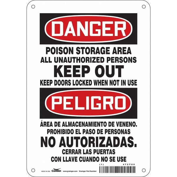 Safety Sign, 10 in Height, 7 in Width, Vinyl, Horizontal Rectangle, English, Spanish, 472T80
