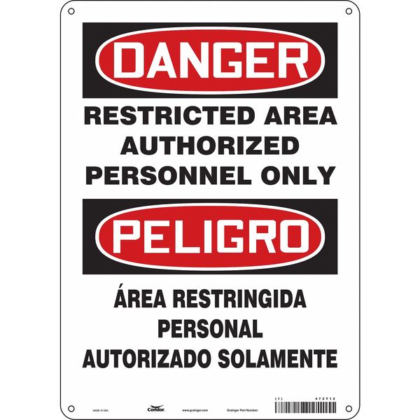 Safety Sign, 14 in Height, 10 in Width, Polyethylene, Vertical Rectangle, English, Spanish, 472T12