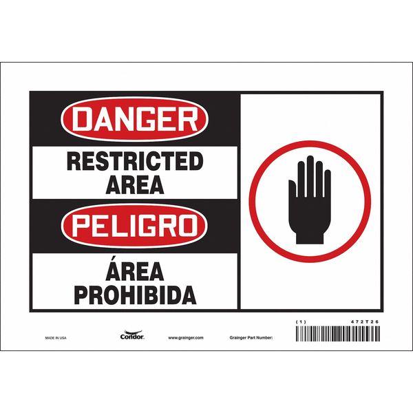Safety Sign, 7 in H, 10 in W, Vinyl, Vertical Rectangle, English, Spanish, 472T26