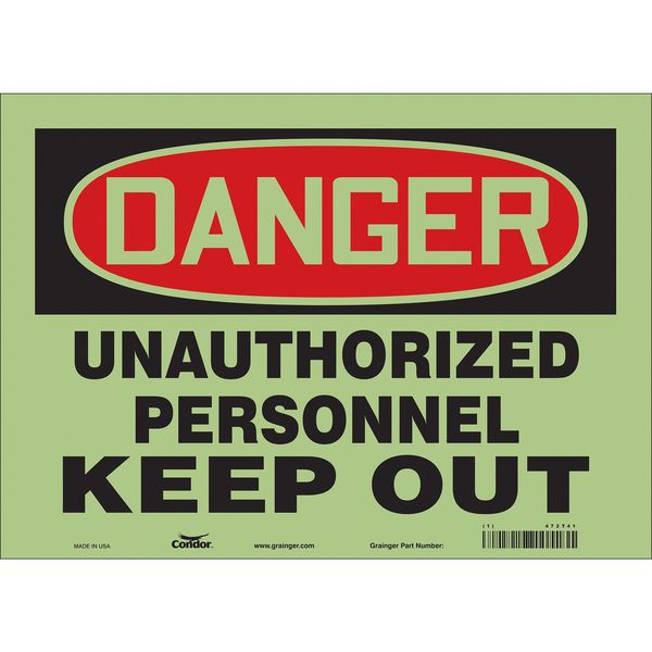 Safety Sign, 10 in H, 14 in W, Glow Vinyl, Horizontal Rectangle, English, 472T41