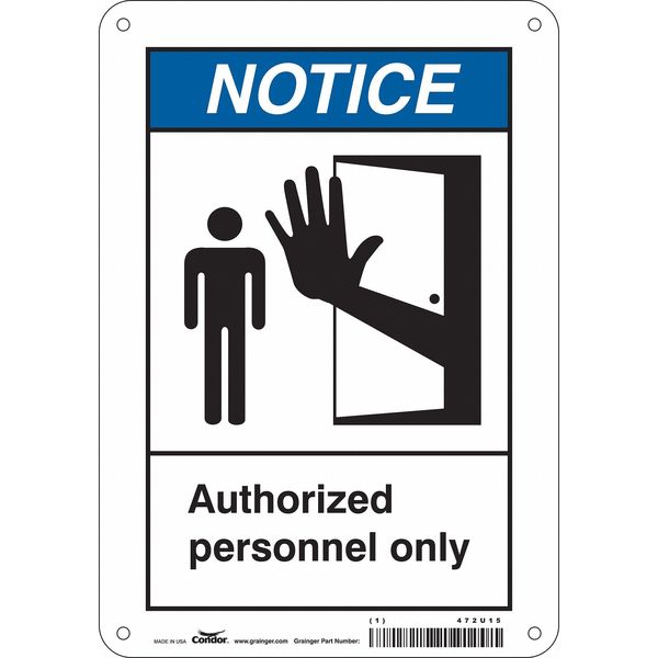 Safety Sign, 10 in Height, 7 in Width, Polyethylene, Horizontal Rectangle, English, 472U15