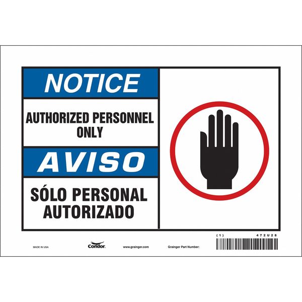 Safety Sign, 7 in H, 10 in W, Vinyl, Vertical Rectangle, English, Spanish, 472U28