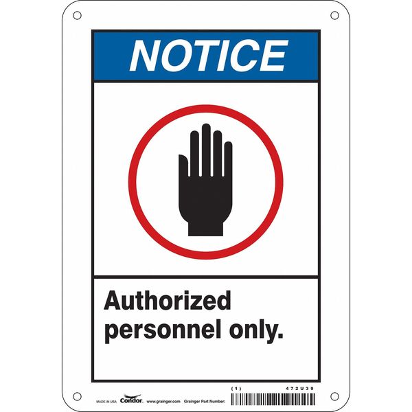 Safety Sign, 10 in Height, 7 in Width, Polyethylene, Horizontal Rectangle, English, 472U39