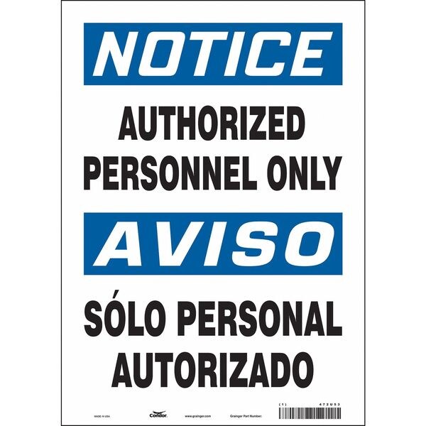 Safety Sign, 14 in Height, 10 in Width, Vinyl, Vertical Rectangle, English, Spanish, 472U53