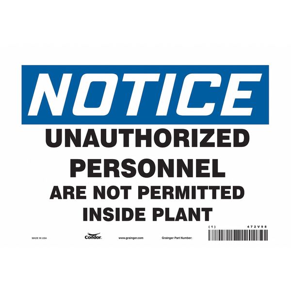 Safety Sign, 7 in Height, 10 in Width, Vinyl, Vertical Rectangle, English, 472V98