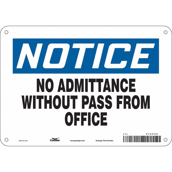 Safety Sign, 7 in Height, 10 in Width, Polyethylene, Vertical Rectangle, English, 472V20