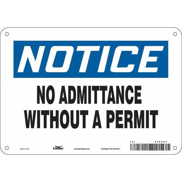 Safety Sign, 7 in Height, 10 in Width, Polyethylene, Vertical Rectangle, English, 472V27