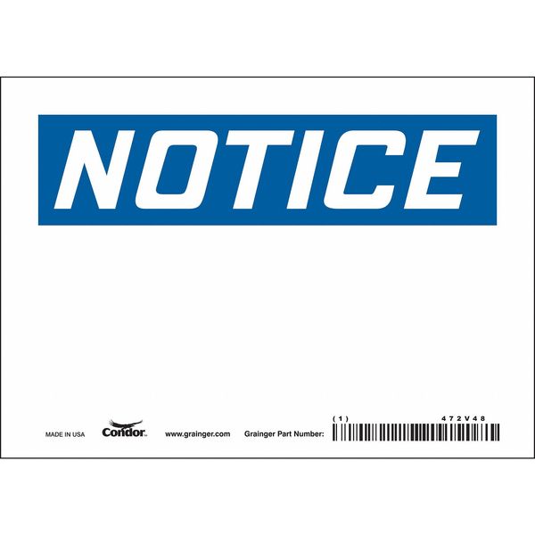 Safety Sign, 5 in Height, 7 in Width, Vinyl, Horizontal Rectangle, English, 472V48