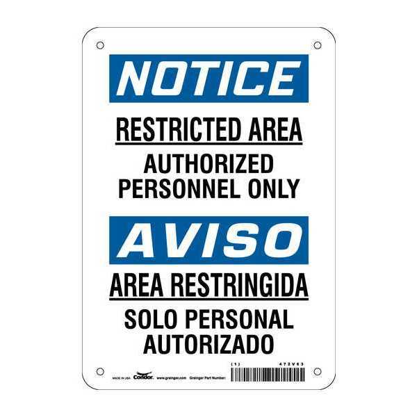 Safety Sign, 10 in Height, 7 in Width, Vinyl, Horizontal Rectangle, English, Spanish, 472V63