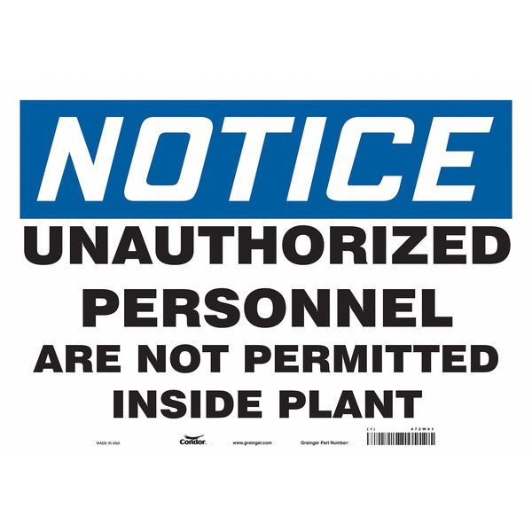 Safety Sign, 14 in H, 20 in W, Vinyl, Horizontal Rectangle, English, 472W01