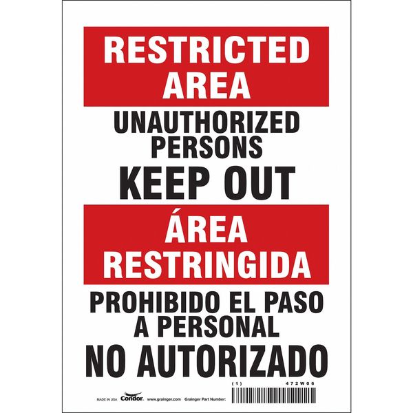 Safety Sign, 10 in Height, 7 in Width, Vinyl, Horizontal Rectangle, English, Spanish, 472W06