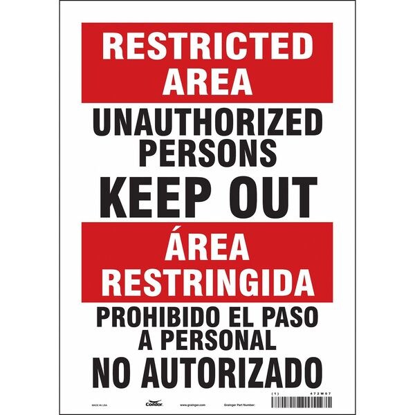 Safety Sign, 14 in Height, 10 in Width, Vinyl, Vertical Rectangle, English, Spanish, 472W07