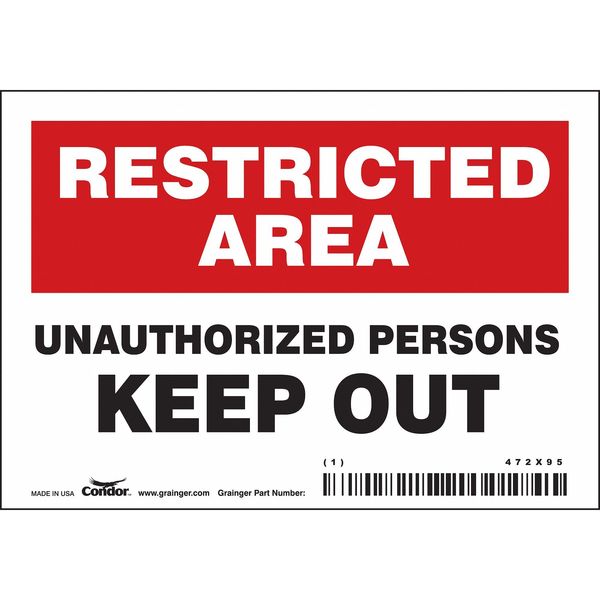 Safety Sign, 3 1/2 in Height, 5 in Width, Vinyl, Horizontal Rectangle, English, 472X95