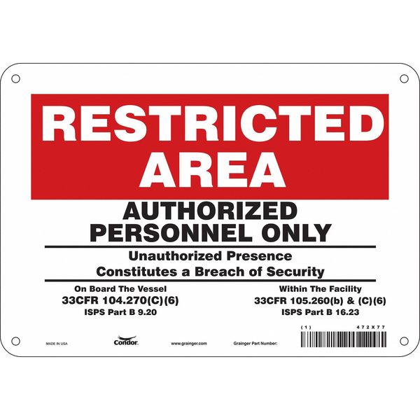 Safety Sign, 7 in Height, 10 in Width, Polyethylene, Vertical Rectangle, English, 472X77