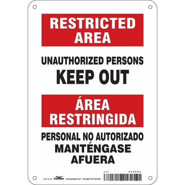 Safety Sign, 10 in H, 7 in W, Polyethylene, Horizontal Rectangle, English, Spanish, 472Y04