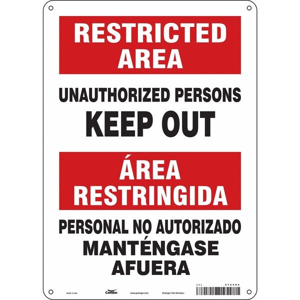 Safety Sign, 14 in H, 10 in W, Polyethylene, Vertical Rectangle, English, Spanish, 472Y05