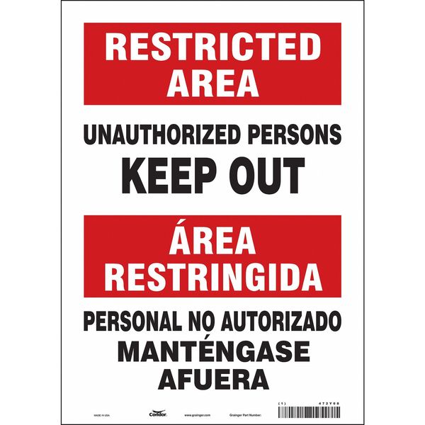 Safety Sign, 14 in Height, 10 in Width, Vinyl, Vertical Rectangle, English, Spanish, 472Y08