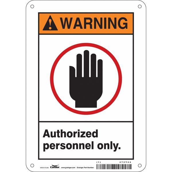 Safety Sign, 10 in Height, 7 in Width, Polyethylene, Horizontal Rectangle, English, 472Y44
