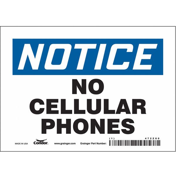 Safety Sign, 5 in Height, 7 in Width, Vinyl, Horizontal Rectangle, English, 472Z80
