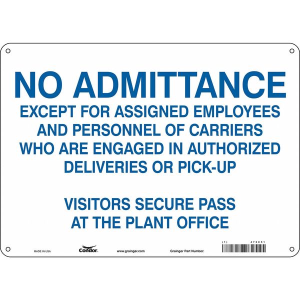 Safety Sign, 10 in Height, 14 in Width, Polyethylene, Horizontal Rectangle, English, 472C51