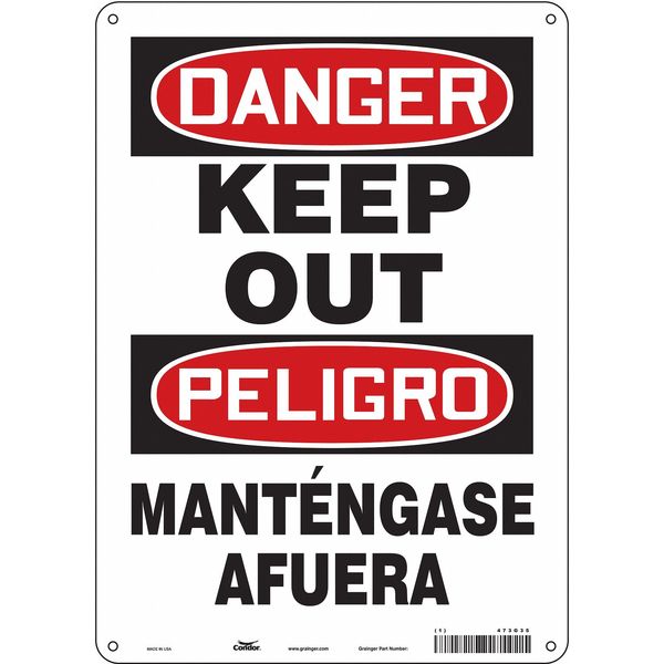 Safety Sign, 14 in Height, 10 in Width, Polyethylene, Vertical Rectangle, English, Spanish, 473G35
