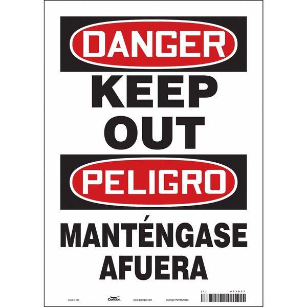 Safety Sign, 14 in Height, 10 in Width, Vinyl, Vertical Rectangle, English, Spanish, 473G37