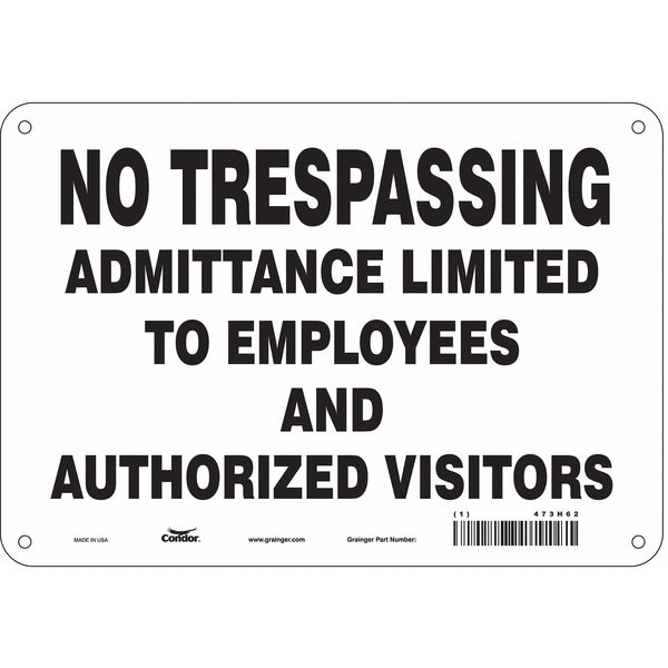 Safety Sign, 7 in Height, 10 in Width, Polyethylene, Vertical Rectangle, English, 473H62