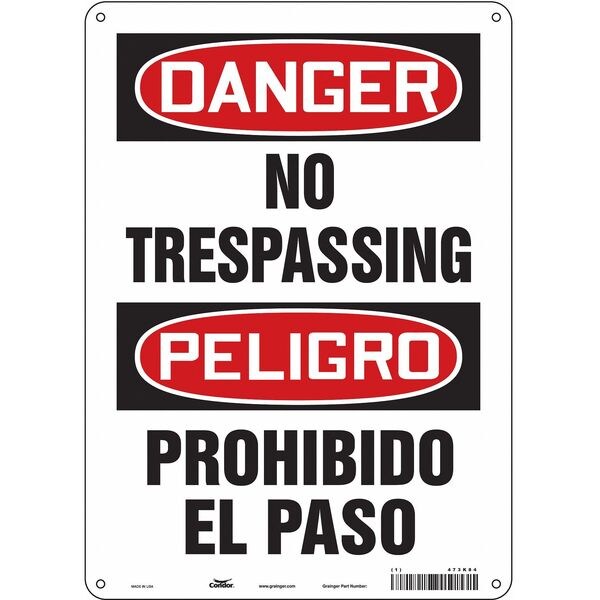 Safety Sign, 14 in Height, 10 in Width, Polyethylene, Vertical Rectangle, English, Spanish, 473K84