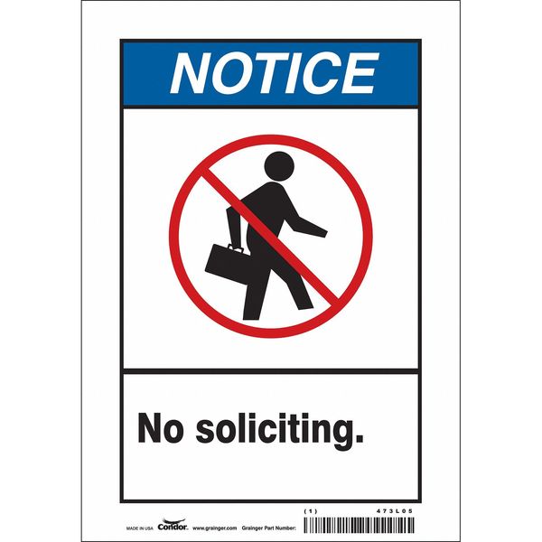 Safety Sign, 10 in Height, 7 in Width, Vinyl, Horizontal Rectangle, English, 473L05