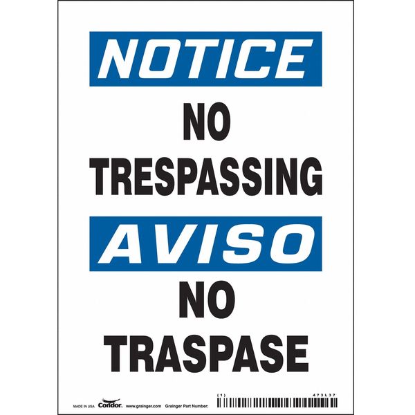 Safety Sign, 7 in Height, 5 in Width, Vinyl, Vertical Rectangle, English, Spanish