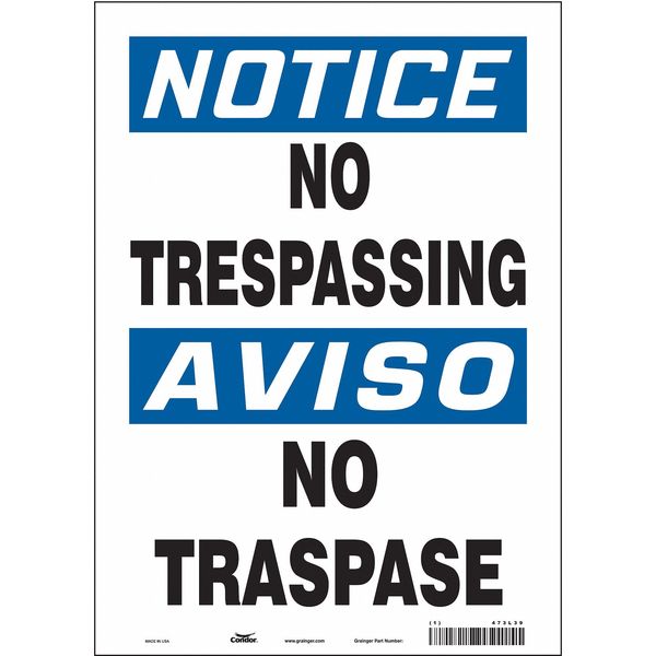 Safety Sign, 14 in H, 10 in W, Vinyl, Vertical Rectangle, English, Spanish, 473L39