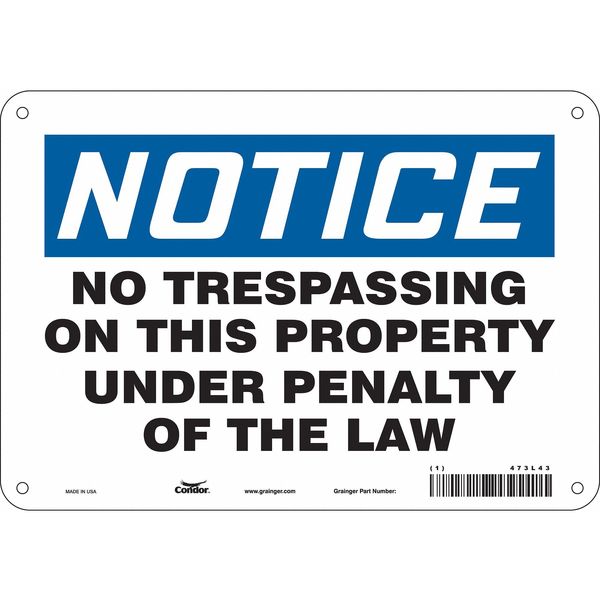 Safety Sign, 7 in Height, 10 in Width, Polyethylene, Vertical Rectangle, English, 473L43